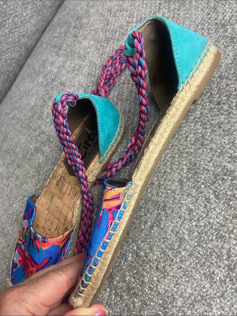 Sam Edelman Circus Bright Teal & Pink Braided Espadrille Wedges 8